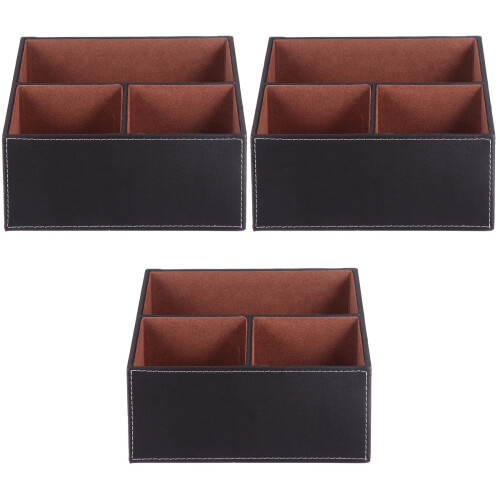 3Pièces Organisateur De En Bois Avec Surface Cuir Café 1