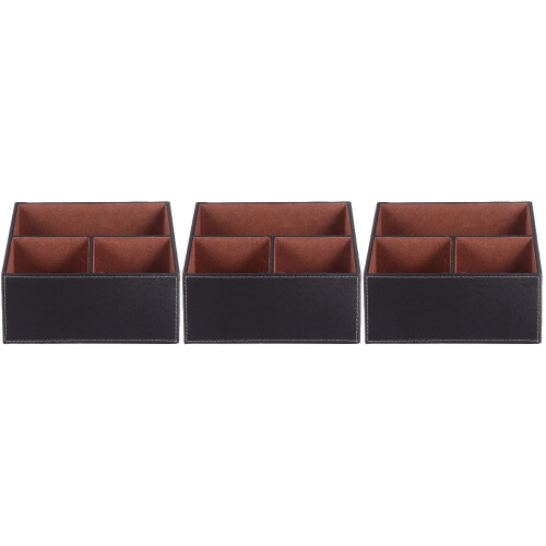 3Pièces Organisateur De En Bois Avec Surface Cuir Café 2