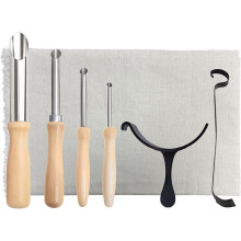 Pottery Tools 7 Pcs Pack,Cotton Linen, Trimming Tools, 4 Pack Stainless Steel Circular Clay Hole Cutters, Centering Tool