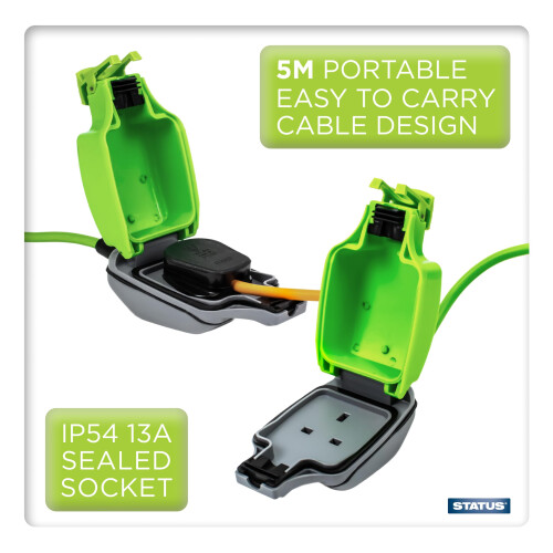 Status STATUS 1 Socket Extension Lead 5m Green Extension Cable 13 amp Weather 1