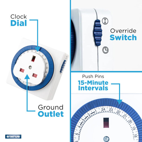 Status STATUS Timer Switch Square  24 Hour Segment Timer Light Switch  White 2