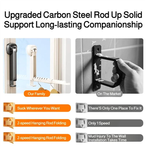 Folding Wall-Mounted Clothes Drying with Suction Cup Foldable Retractable Portable Clothes Drying Folding Clothes Racks 2