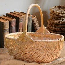 Panier de Pique-Nique en Osier Tressé avec Poignée, Panier de Rangement Vide, Fait Main en Rotin, Cadeau Idéal pour les Activités de Plein Air