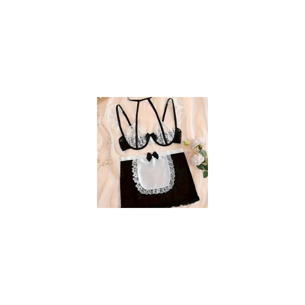 White,Black (Black And White, M) Maid Sex Suit Popular Suspender Apron Cos Sexy Lingerie Suit