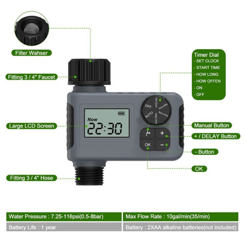 Electronic Garden Water Timer with LCD Screen Single-Outlet Hose Irrigation Controller Efficient Water Management Tool B 1
