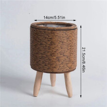 2X Vintage Imitation Rattan Woven Flower Shelf Planters Handmade Storage Basket with Wooden Legs Plant Pot Holder,F
