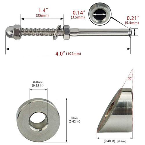 40 Pairs 1/8 Inch Cable Railing Kits 30 Degree Beveled Washer Threaded Stud Tension End Fitting Terminal for Decking 1