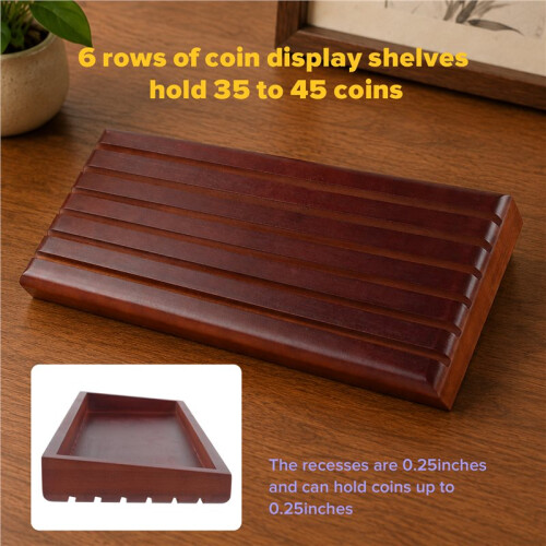 ChallengeCoin Display Stand 6 Row  Solid Wooden Holder Rack Case Holds 42 Coins 2