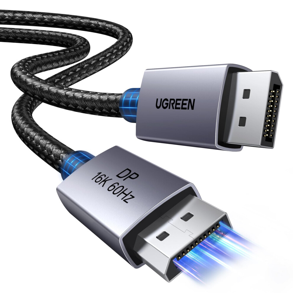 Ugreen 16K@60Hz Displayport Cable 9.9Ft Support 80Gbps 8K@240Hz/4K@480Hz Braided Dp 2.1 To Dp Lead Hdcp 2.3, Dsc 1.2A, Freesync&G-Sync, Hdr Display P 5000348410931