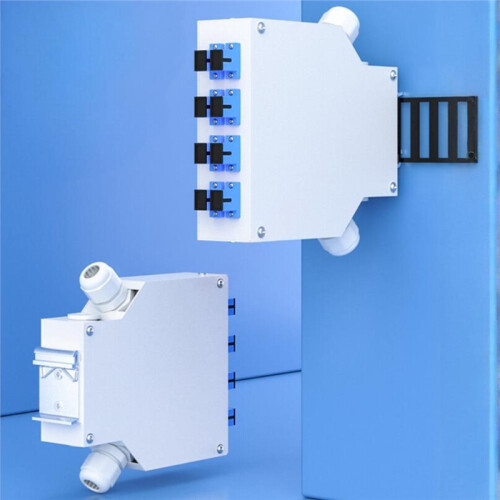 Fiber Distribution Box 8 Port DIN Rail Mount 2 Cable Entries Suitable for 8 Core LC Duplex Adapter 2