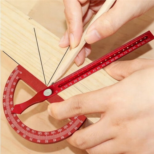 Woodworking Protractor, 180 Adjustable Angle Ruler with Marking Holes, Multi-Function Carpenter Square 2