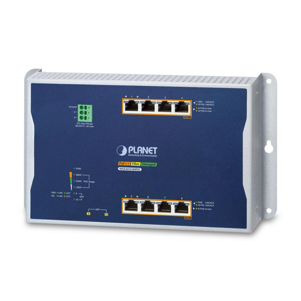 Planet Industrial 4-Port 10/100/1000T 802.3Bt Poe + 4-Port 10/100/1000T 802.3At Poe + 2-Port 100/1000X Sfp Wall-Mount Managed Switch 40~75 Degrees 4711605286077