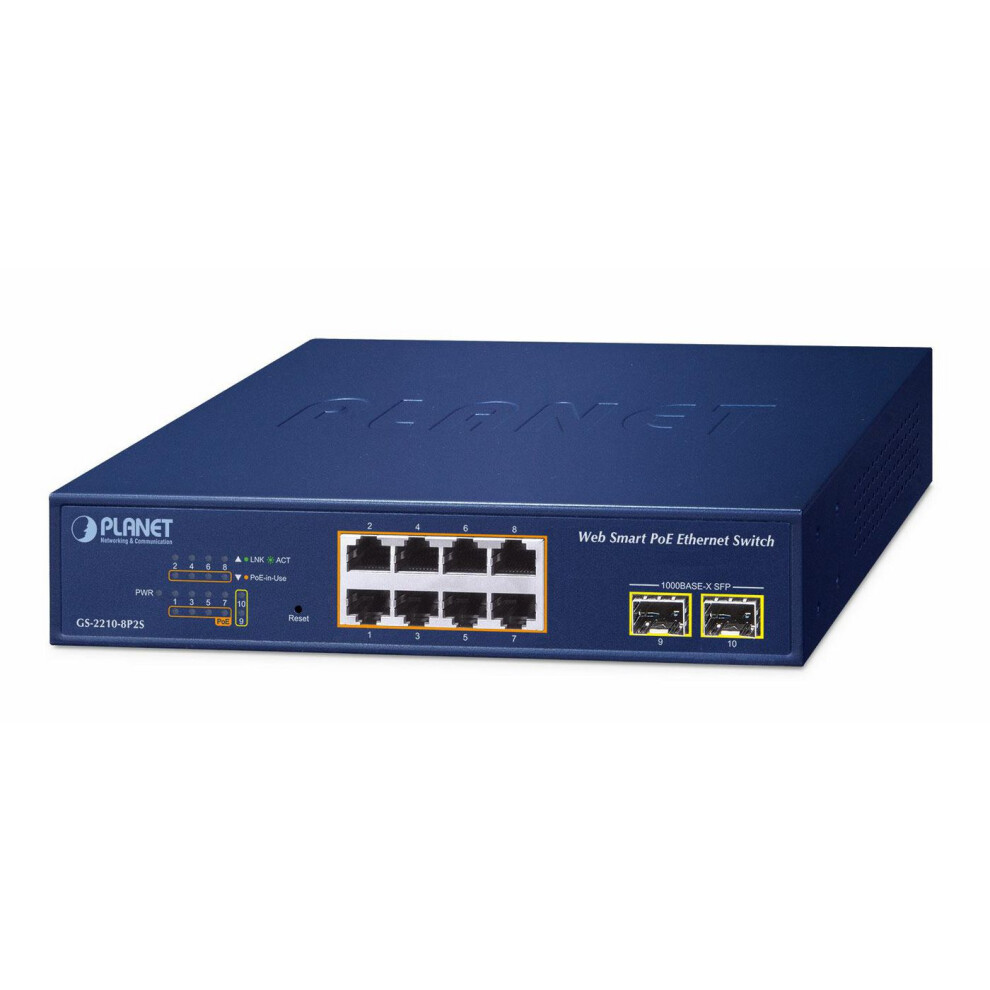 Planet 8-Port 10/100/1000T 802.3At Poe + 2-Port 1000X Sfp Web Smart Ethernet Switch 4711605287616