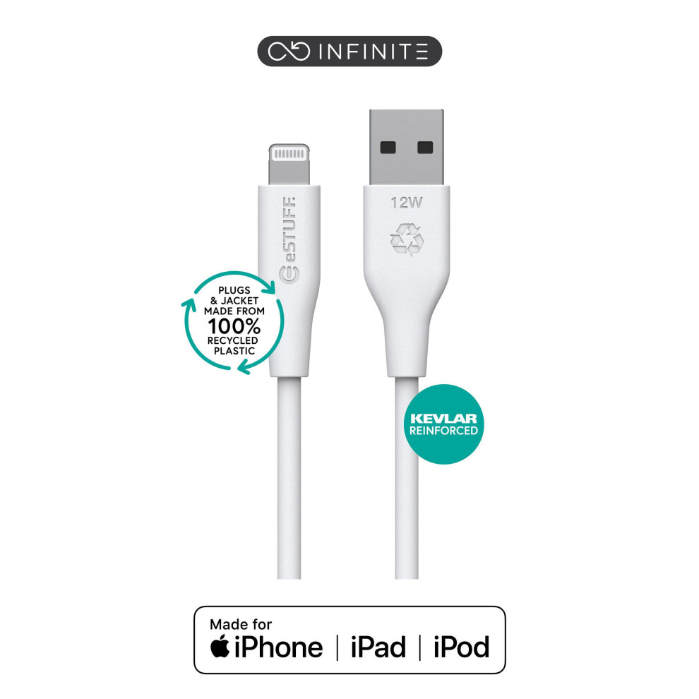 Estuff Infinite (Grs) Usb-A To Lightning Cable Mfi 2M Pvc Free Recycled Plastic White 5715063032213