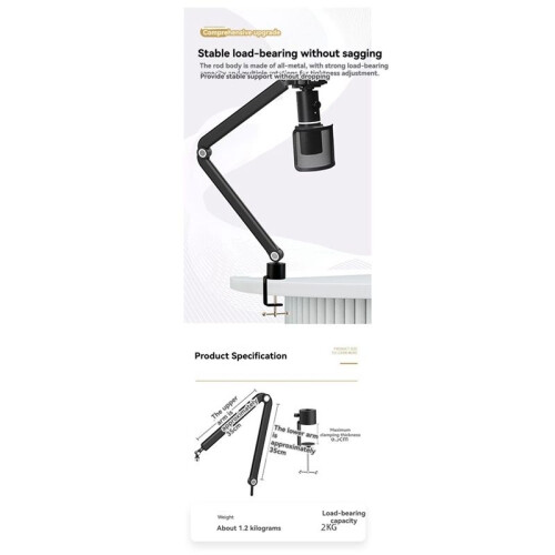 Braço de Microfone, Suporte Giratório de 360, Suporte de Microfone com Adaptadores de 3/8 Polegadas e 5/8 Polegadas, Braço de Microfone com 2