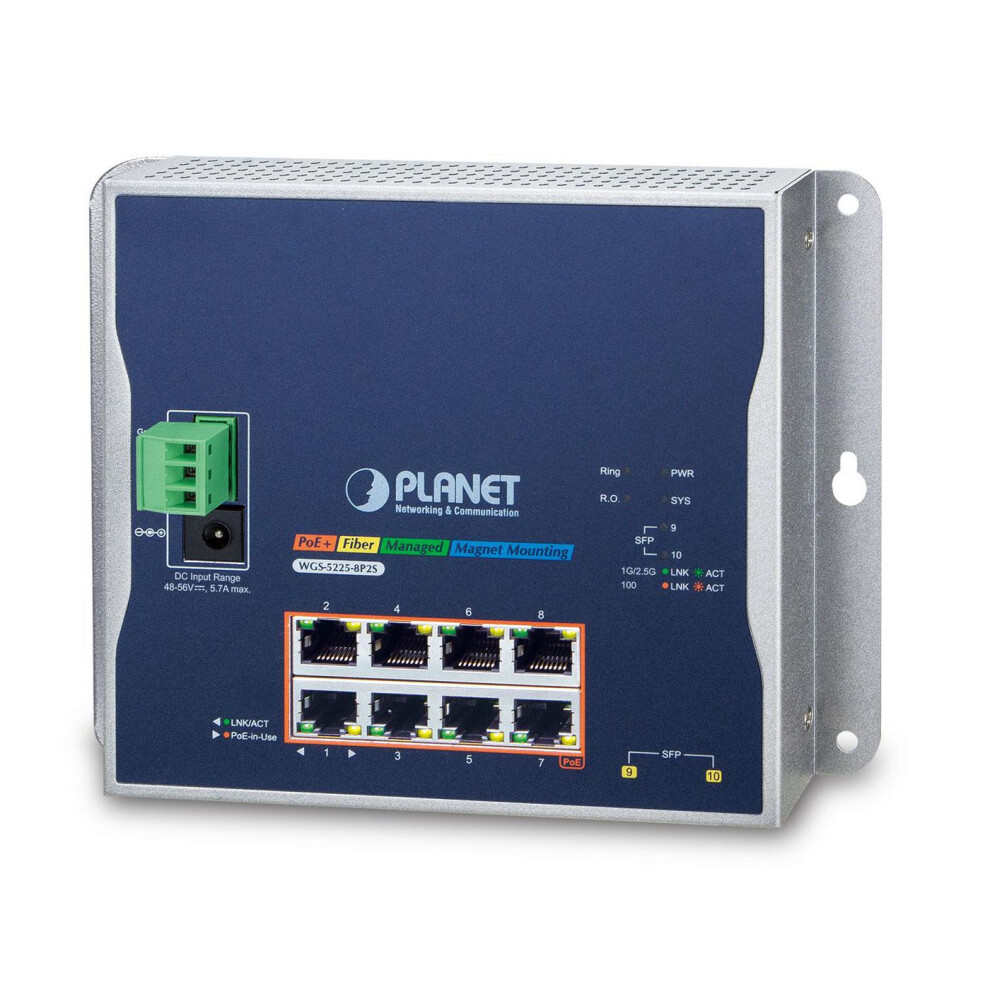 Planet Industrial L2+ 8-Port 10/100/1000T 802.3At Poe + 2-Port 100/1000X Sfp Wall-Mount Managed Switch 4711605283281