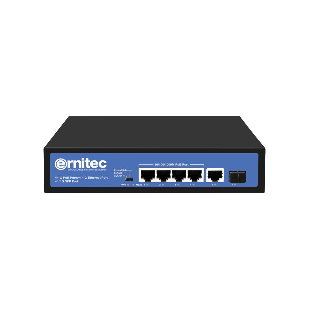 Ernitec 6 Port 1Gbit Poe Switch Unmanaged 4X 10/100/1000Mbps 1X1gbit Rj45 + 1X1gbit Sfp Poe 60W 5715063507728