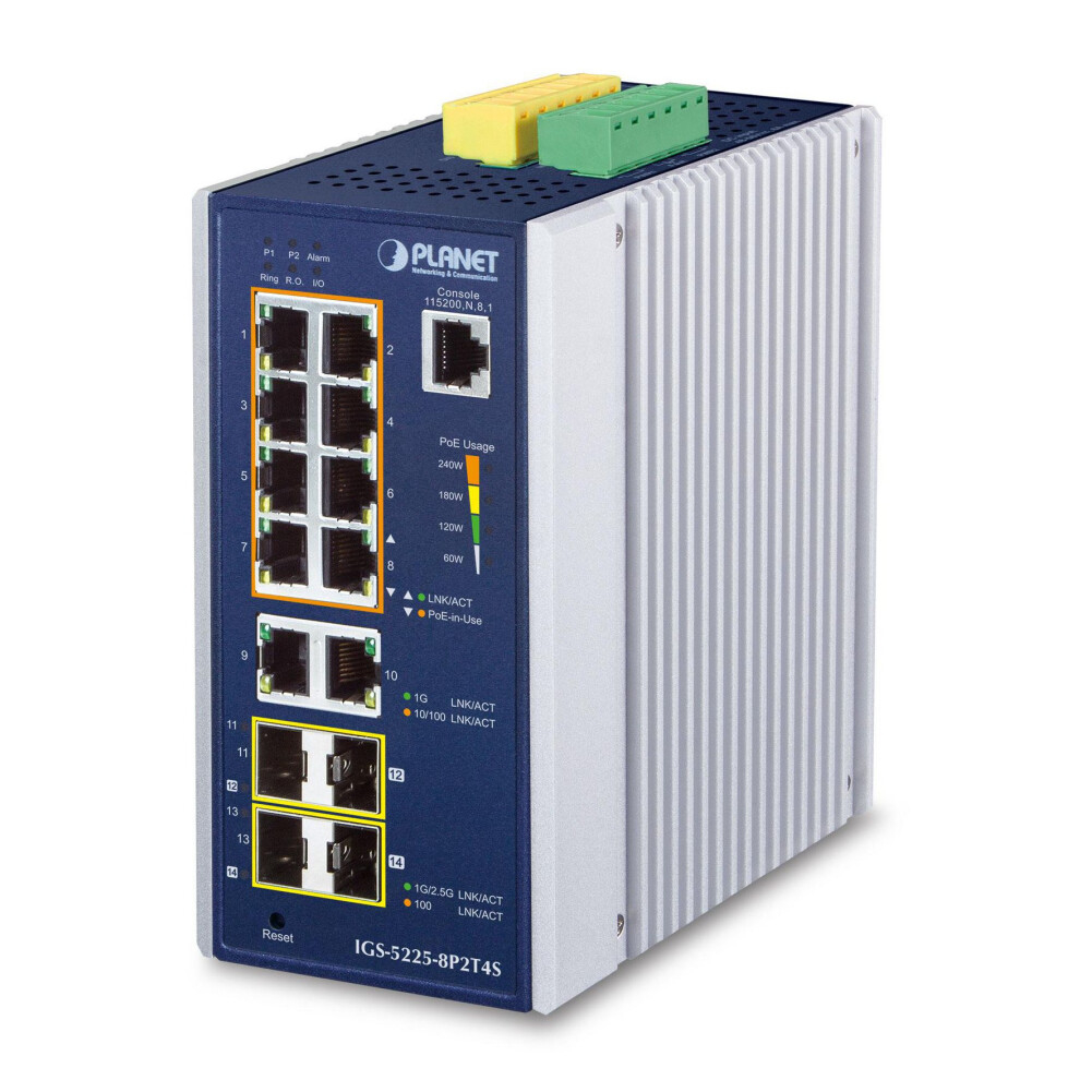 Planet Industrial L2+ 8-Port 10/100/1000T 802.3At Poe + 2-Port 10/100/1000T + 2-Port 100/1G Sfp + 2-Port 1G/2.5G Sfp Managed Ethernet Switch 4711605286084