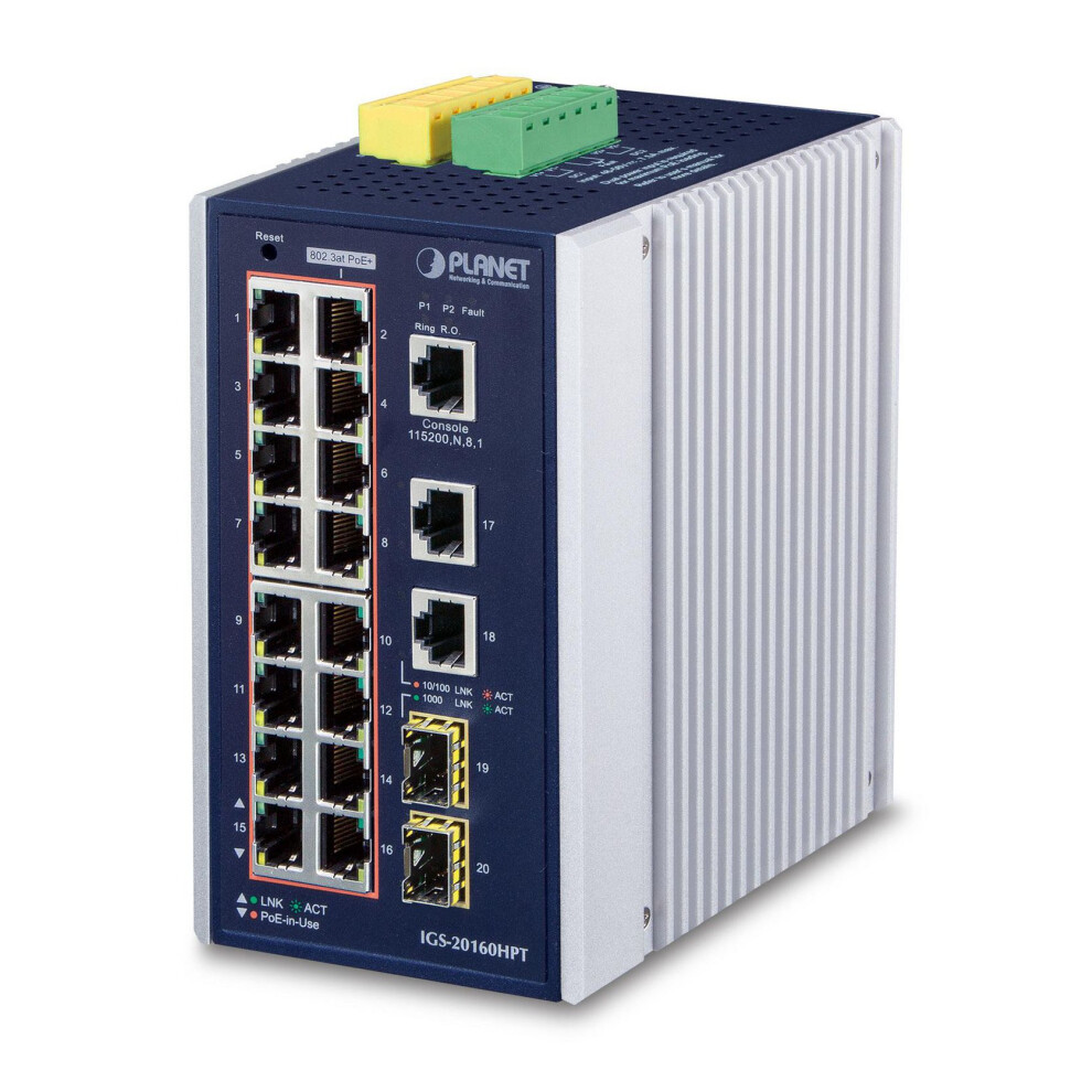 Planet Industrial L3 16-Port 10/100/1000T 802.3At Poe + 2-Port 10/100/1000T + 2-Port 1G/2.5G Sfp Managed Ethernet Switch 4711605281751