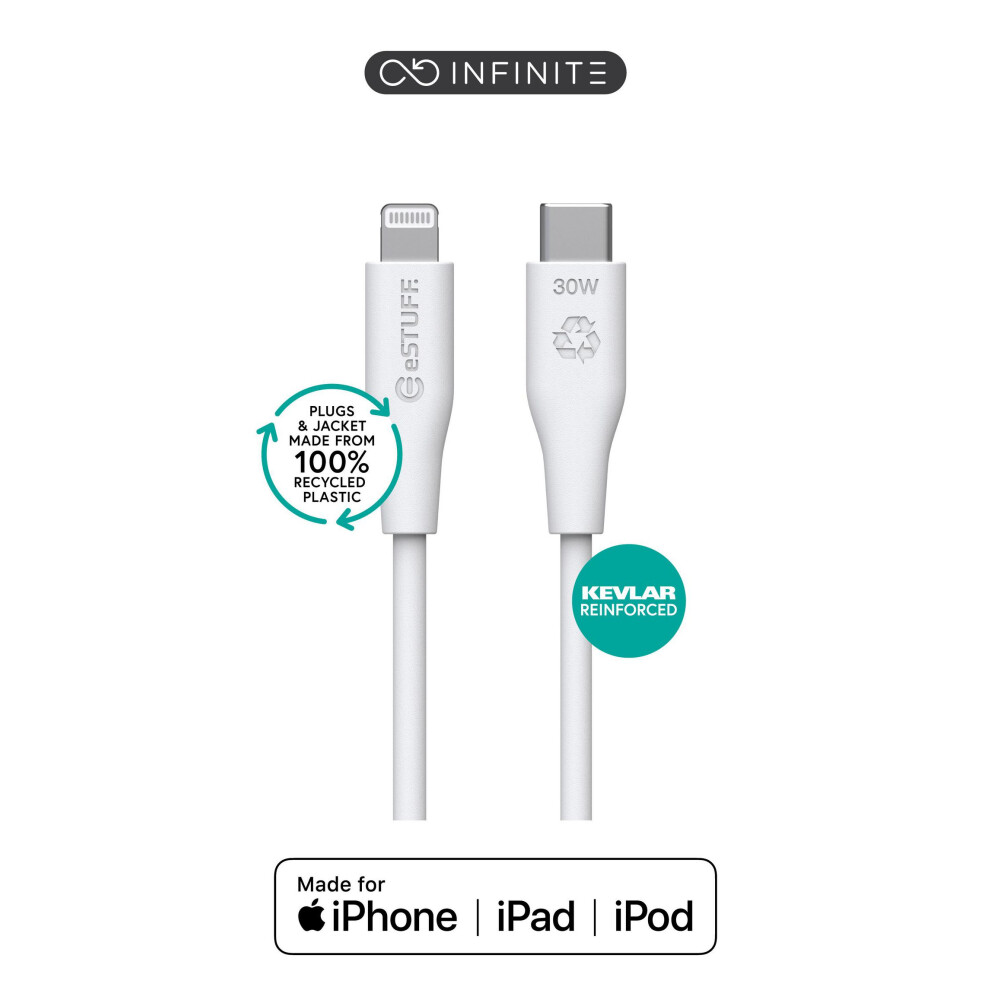 Estuff Infinite (Grs) Usb-C To Lightning Cable Mfi 1M Recycled Plastic. Super Soft White 5715063055427