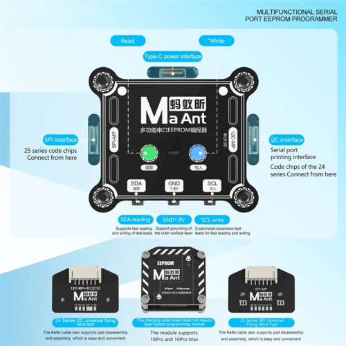 MaAnt E1 Charging Chip Reader/Writer Serial Port EEPROM Programmer for  16P/16PM U2 Charging Chip Ic Read Write Repair 2