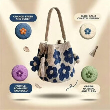 Handmade Crochet Flower Tote, Knit Floral Purse Bag, Boho Woven Beach Handbags Crossbody Shoulder Bag for Women Vacation