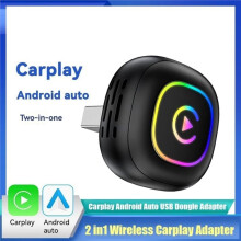 2-in-1 Wireless Carplay für Android Auto BT5.0 AI Box USB-Adapter Kabelgebunden zu Wireless Carplay mit RGB-Beleuchtung