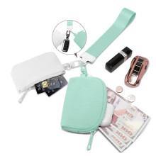 Zip Around Keychain Wristlet Wallets for Women - Dual Pouch Coin Purse with Detachable Design