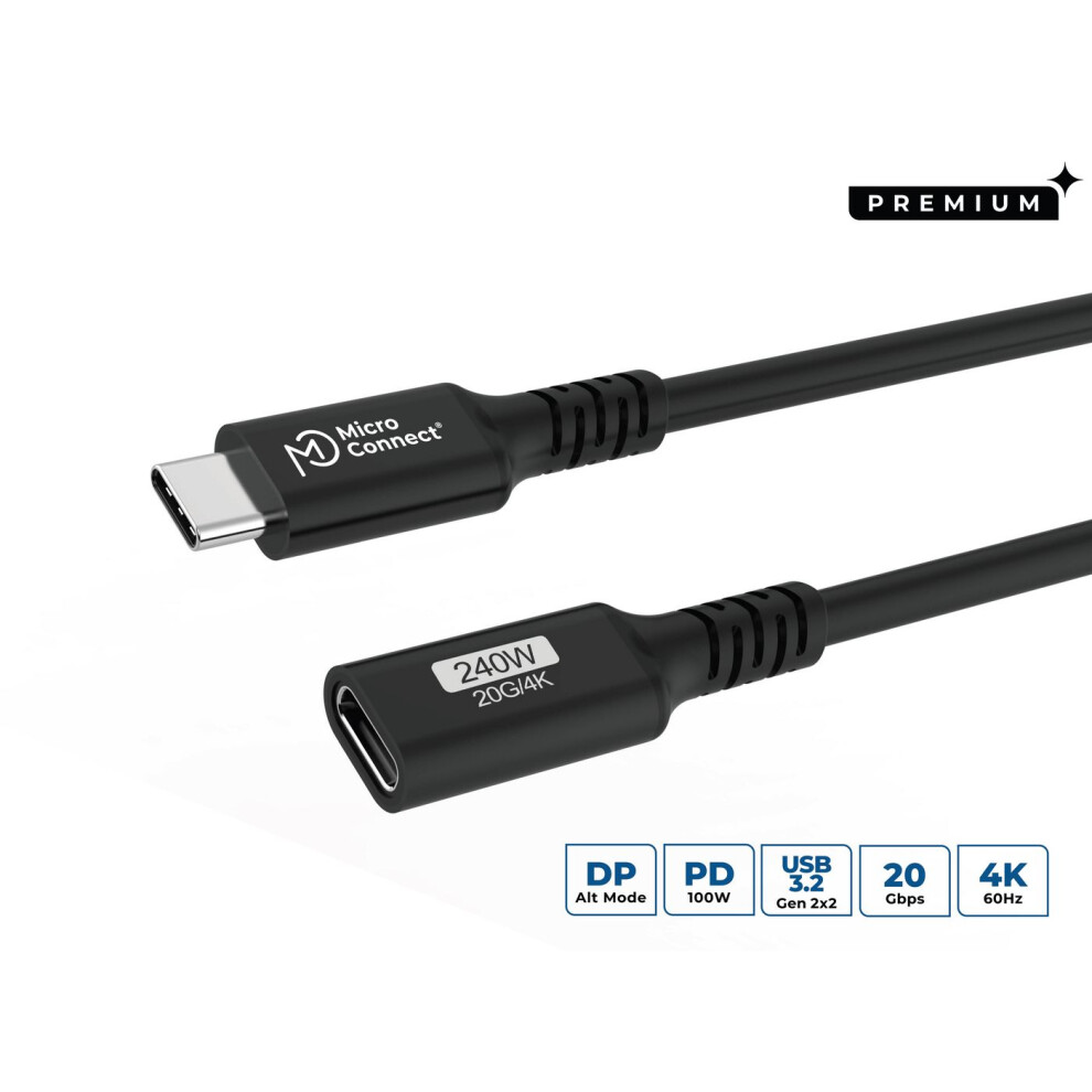 Microconnect Premium Usb-C Cable Extender 0.5M 20Gbps 240W Usb 3.2 Gen 2X2 5715063669495