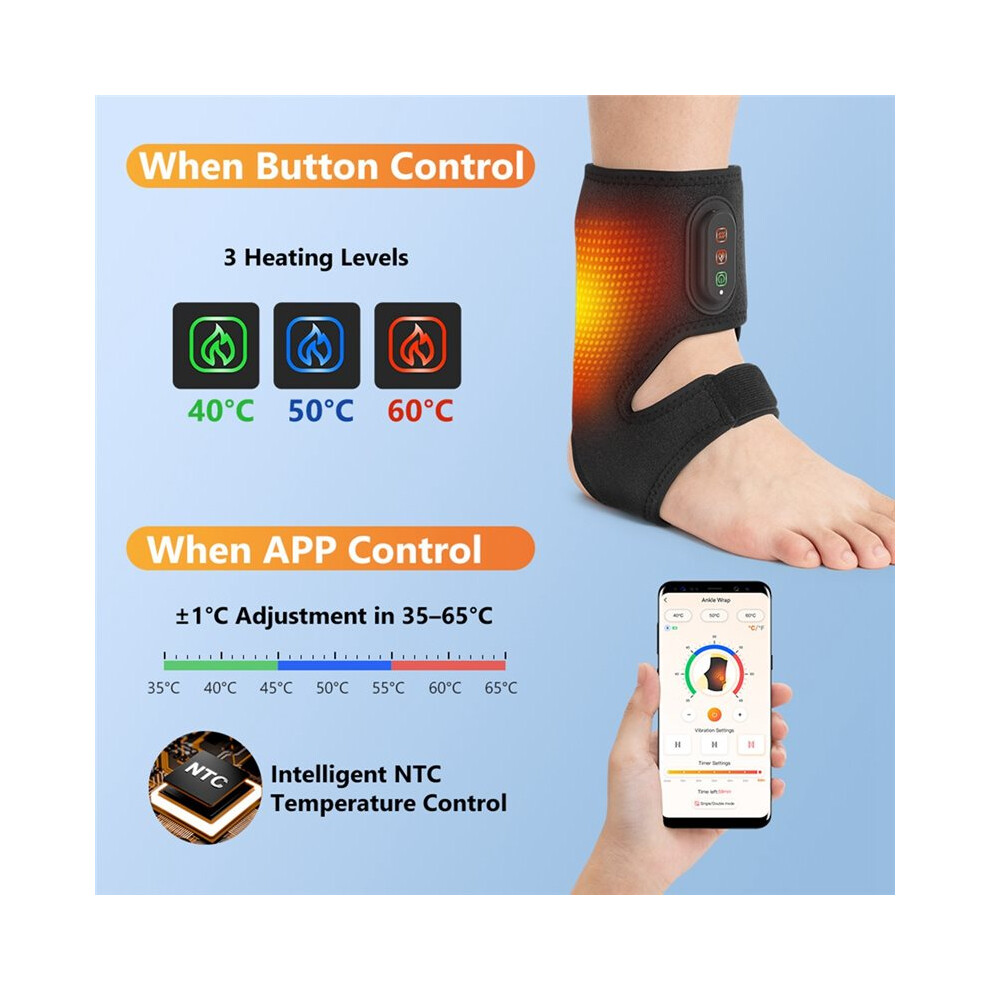 Cordless Heated Ankle Compression Wrap, 3 Heating Levels & Vibration Therapy with  App Control, Heating & Massage