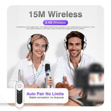 1 to 2 Wireless Microphone with Receiver AI Speaker Microphone Multi Sound Effect Mixer System for Karaoke White