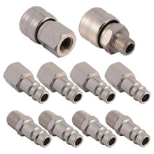 German-Style Air Compressor Quick Connect Hose Fittings 10pcs Nickel-Plated Iron 1/4" Pneumatic Hose Connectors for Tool