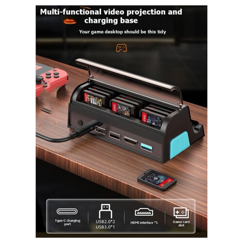 Docking Station TV per   2/OLED, Base Convertitore Video 3 In 1 con  e Alloggiamento per Schede di Gioco, Colore Bianco 1