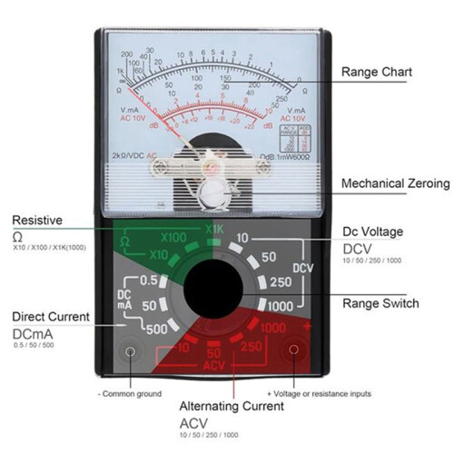 Multimeter, AC/ Volt 1000V Voltmeter Ampere Volt Ohm Spannungsprüfer mit Messleitungen 2