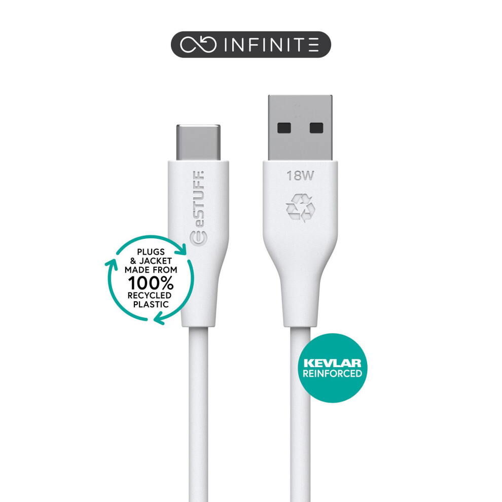 Estuff Infinite (Grs) Usb-C To Usb-A Cable 1M Recycled Plastic. Super Soft White 5715063055496