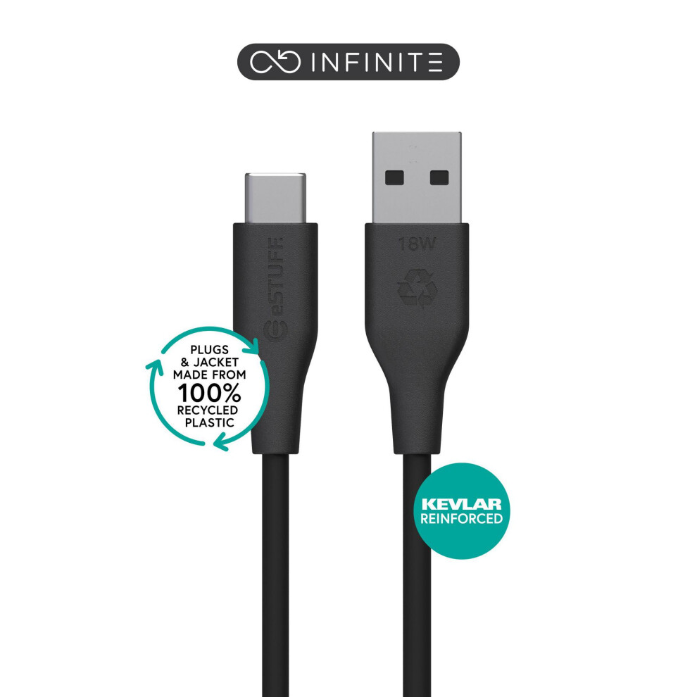 Estuff Infinite (Grs) Usb-C To Usb-A Cable 1M Recycled Plastic. Super Soft Black 5715328134720