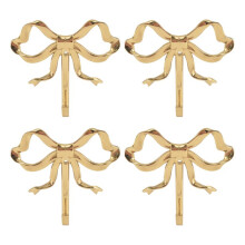 4 Pack Gold Bow-Knot Hooks Brass Bow Wall Hooks Door Hanger Towel Hooks for Home Bathroom Living Room Kitchen Decor