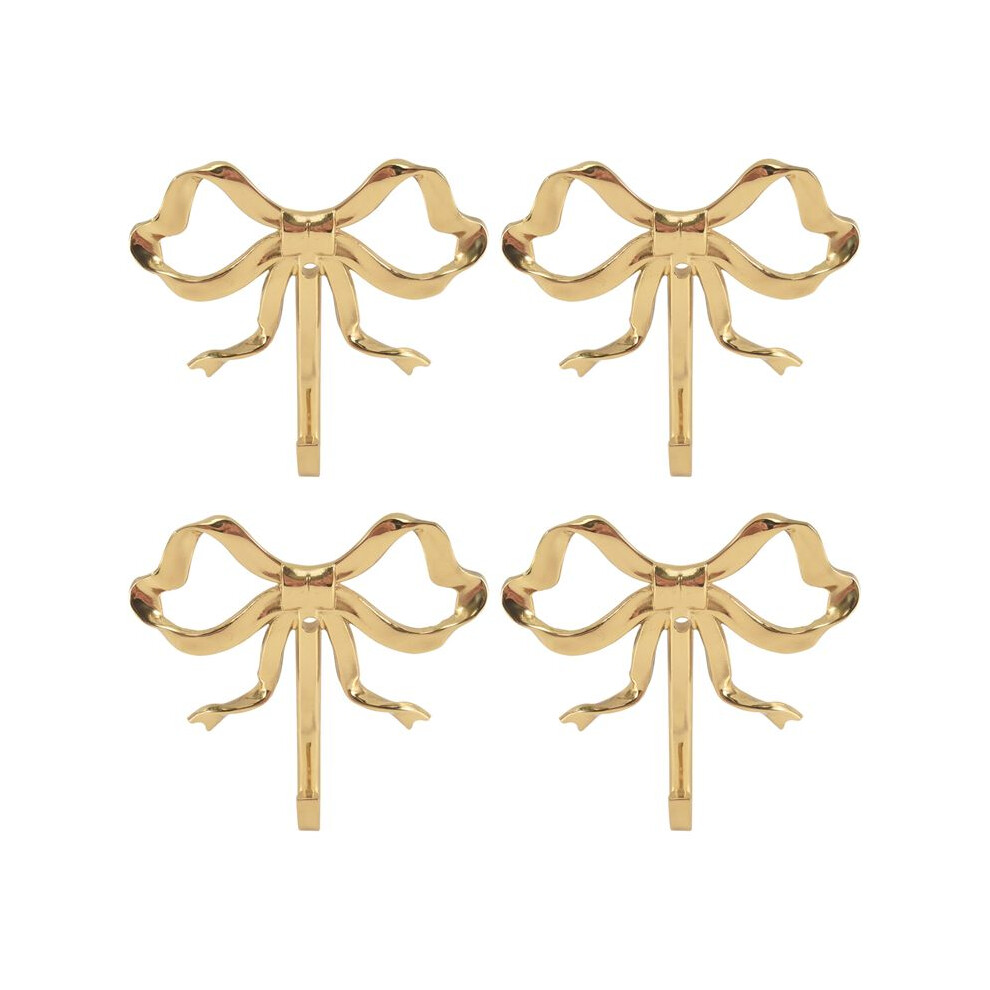 4 Pack Gold Bow-Knot Hooks Brass Bow Wall Hooks Door Hanger Towel Hooks For Home Bathroom Living Room Kitchen Decor 6033495050551