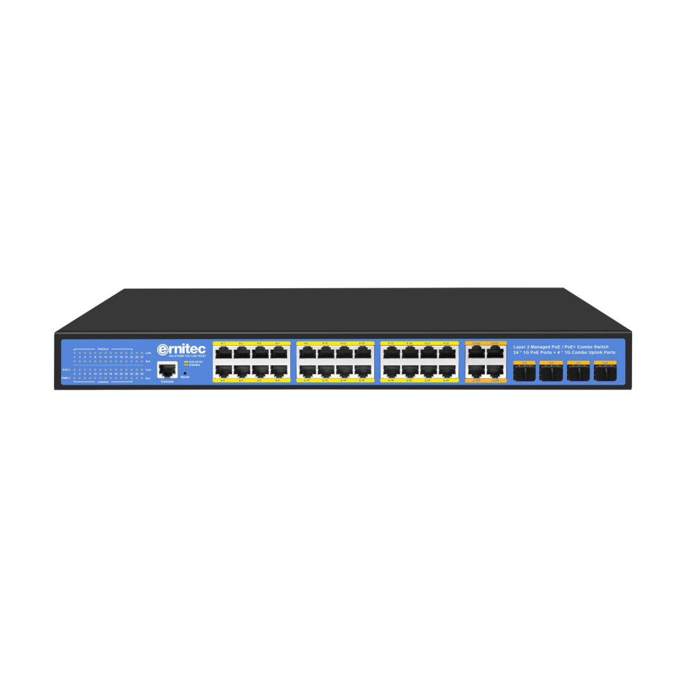 Photos - Switch Ernitec 28-Port Gigabit Managed Layer 2+ PoE  24 Gigabit ports 4 Gigabit SFP 4 Gigabit RJ45 1 Console port. PoE 370W E 