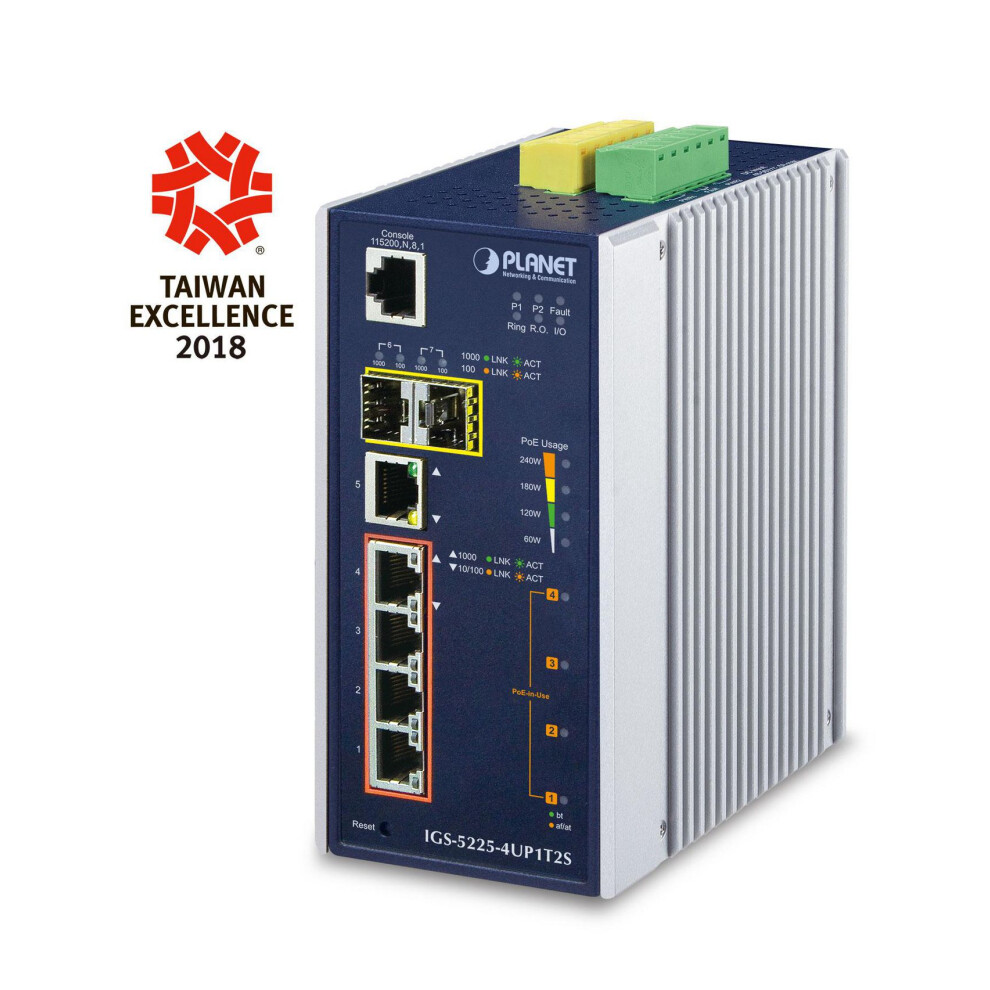 Planet Industrial L2+ 4-Port 10/100/1000T 802.3Bt Poe + 1-Port 10/100/1000T + 2-Port 100/1000X Sfp Managed Switch 4711605282444