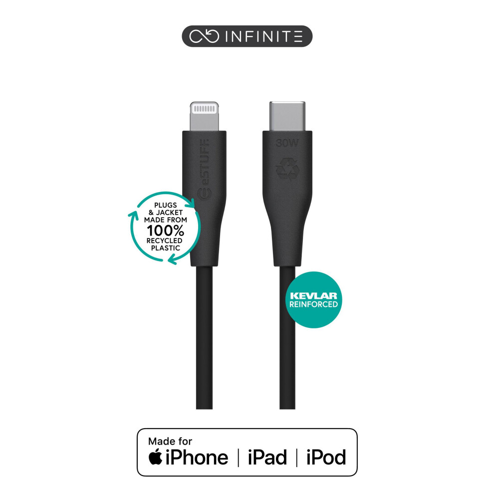 Estuff Infinite (Grs) Usb-C To Lightning Cable Mfi 1M Recycled Plastic. Super Soft Black 5715328158177