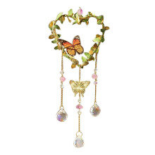 Heart Suncatchers Window Hanging, Colorful Crystal Suncatcher with Butterfly, Crystals Light Catcher with Prisms Garden