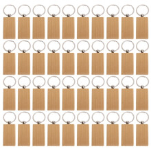 40Pcs Blank Rectangle Wooden Key Chain Diy Wood Keychains Key Tags Can Engrave Diy Gifts