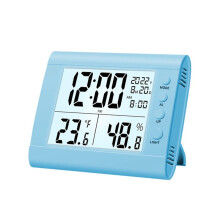 LED Display Electronic Clock with Day and Date Stereo Digital Display Snooze Alarm Clock Indoor Temperature Desk Clock,B