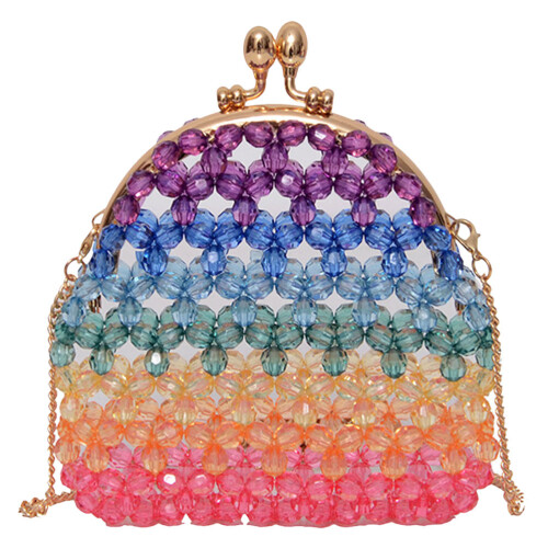 1Stk Perlenhandtasche Bunt Mit Metallkette Für