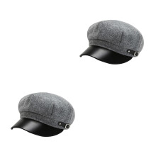 2Stk Damen Wollene Kappe Hellgrau Vintage Newsboy