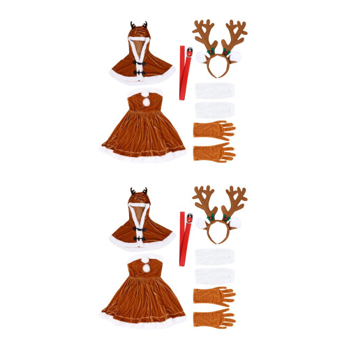 2Sets Weihnachtskostüm Rentier Gelb Kuschelstoff Polyester Bühne Party