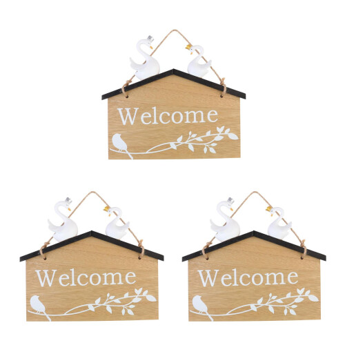 3Stk Holz Türschild Willkommen Hängend Hellbraun Geschenk
