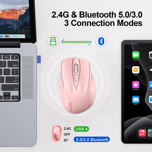 TeckNet TECKNET Bluetooth Mouse, Rechargeable Bluetooth Wireless Mouse(Tri-Mode: BT 5.0/3.0+2.4G), 4800DPI Adjustable, Silent Ergonomic Wireless Mouse for La 2