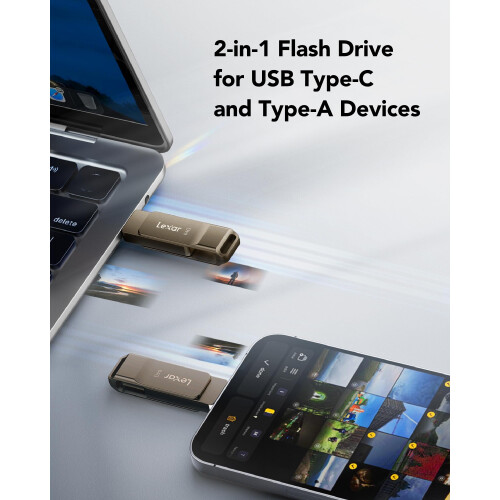 Lexar Lexar D40E 64GB Dual Usb Stick Type-C Jump Drive, Titanium Grey 2